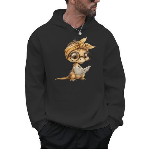 Women's Baby Lizard Small Book Reading Reptile Graphic Portrait Men Hoodie - Bookorys DE