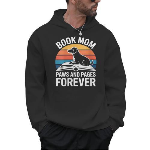 Women's Book Mom Dog Lover Paws And Pages Forever Men Hoodie - Bookorys