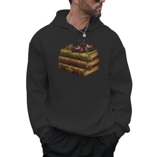 Women's Dark Academia Vintage Book Stack Gothic Moth Men Hoodie - Bookorys DE