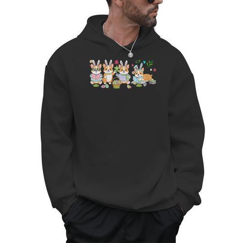 Women's Group Bunny Corgis Easter Reading Book Hunting Eggs Owner Men Hoodie - Bookorys CA
