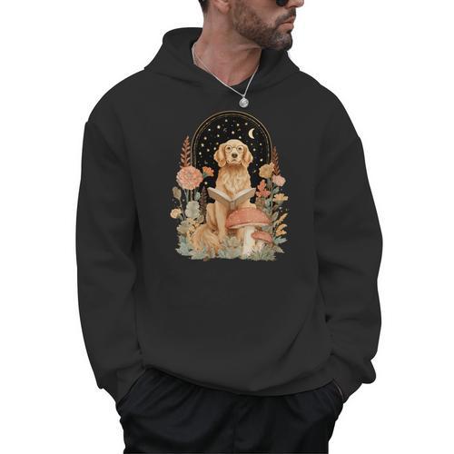 Women's Mushroom Cottagecore Golden Retriever Reading Book Girls Men Hoodie - Bookorys UK