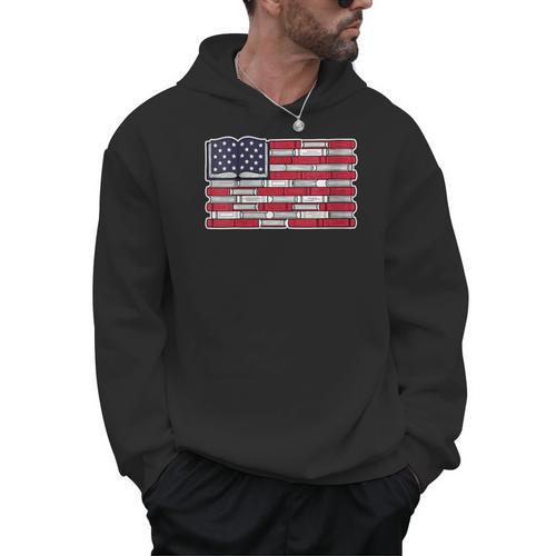 Women's Patriotic Book Flag Reading American Flag Books Teacher Men Hoodie - Bookorys