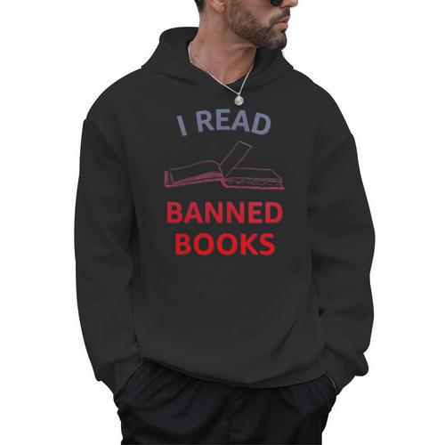 Women's I Read Banned Books Bluegrey-Red Literature Activist Men Hoodie - Bookorys UK