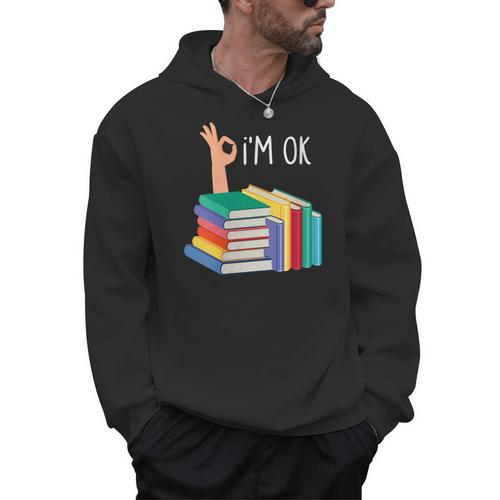Women's Reading Books Librarian Reader Nerd I'm Ok Men Hoodie - Bookorys CA