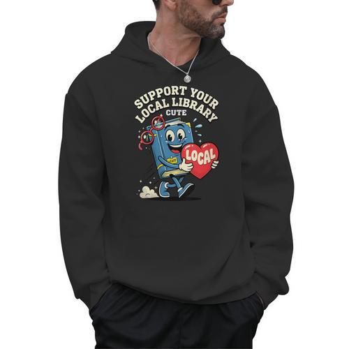 Women's Support Your Local Library Staff Retro Book Mascot Men Hoodie - Bookorys AU