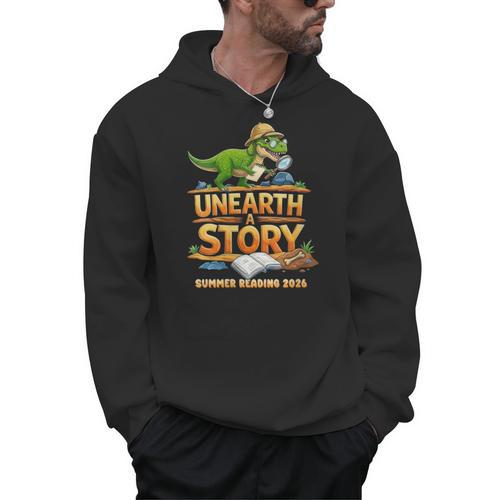 Women's Unearth a Story Dinosaur Reading Books Summer 2026 Men Hoodie - Bookorys