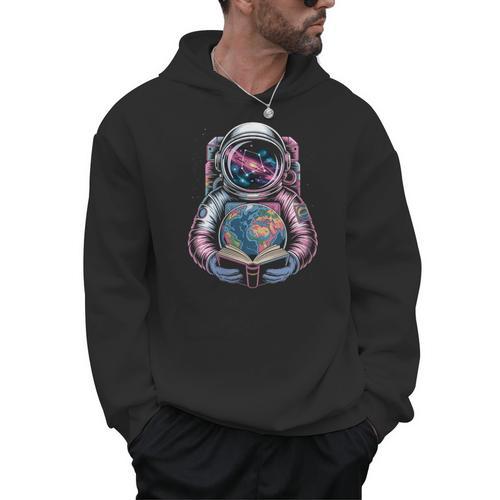 Women's Vintage Astronaut Holding Colorful Books In The Universe Men Hoodie - Bookorys UK