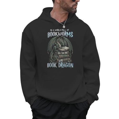 In A World Of Bookworms Be A Book Dragon Book Lover Reader Men Hoodie - Bookorys DE