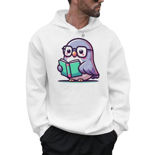 Adorable Book Lover Pigeon With Reading Glasses Cute Men Hoodie - Bookorys CA