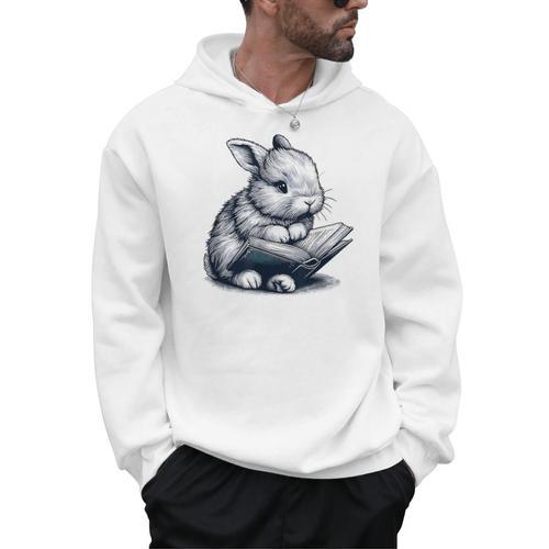 Adorable Reading Bunny Drawing For Book Lovers Philossophers Men Hoodie - Bookorys CA