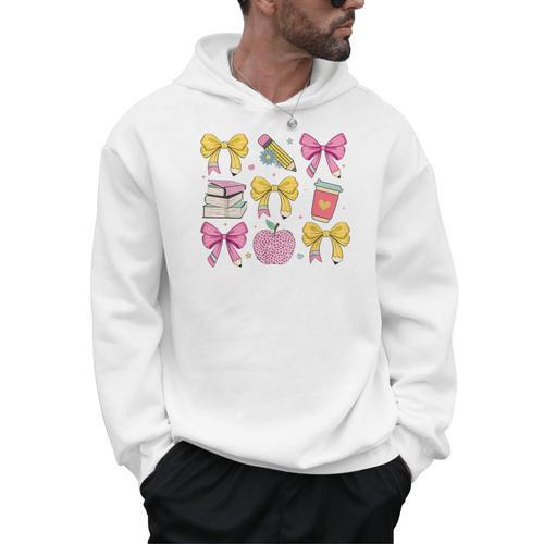 Apple Coquette Bow Books First Day Of School Back To School Men Hoodie - Bookorys