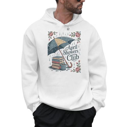 April Showers Book Club Spring Peonies Cozy Hygge Reader Men Hoodie - Bookorys CA