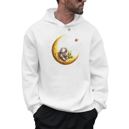 Astronaut Reading Book To Alien Moon Space Astronomy Men Hoodie - Bookorys