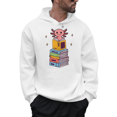 Axolotl Bookworm Girls Cute Book Reading Axolotl Pink Men Hoodie - Bookorys
