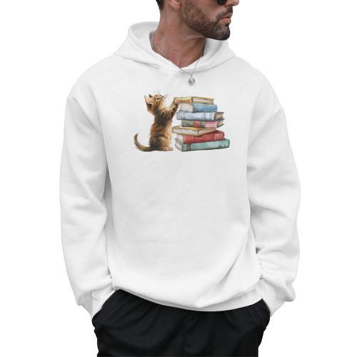 Book Cat Lover Reading Read Books Men Hoodie - Bookorys AU