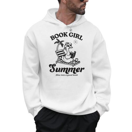 Book Girl Summer Reading Duck Retro Beach Vacation Bookworm Men Hoodie - Bookorys UK