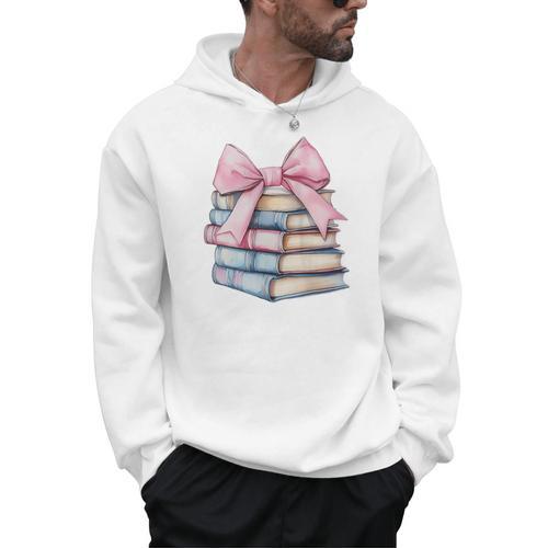 Book Lover Coquette Bow Pink Dainty Ribbon Cute Bookworm Men Hoodie - Bookorys