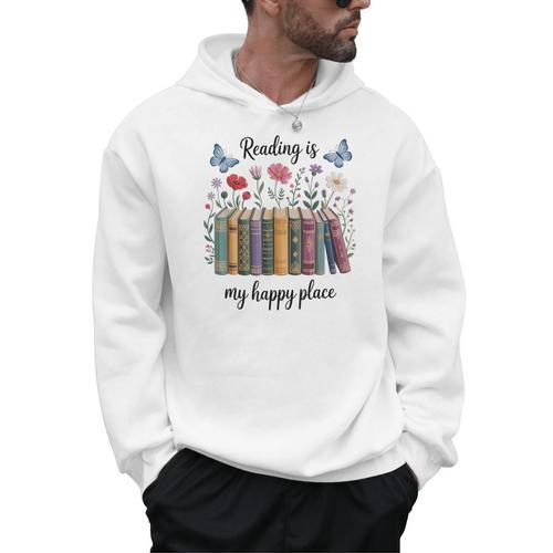 Book Lover Floral Reading Is My Happy Place Men Hoodie - Bookorys AU
