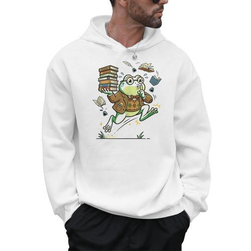 Book Lover Frog Quiet Please Cute Librarian Cartoon Men Hoodie - Bookorys CA