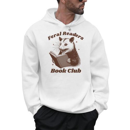 Book Lover Opossum Bookish Reader Feral Readers Book Club Men Hoodie - Bookorys