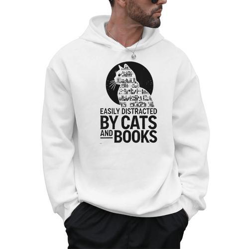 Book Reading Book Easily Distracted By Cats And Books Men Hoodie - Bookorys