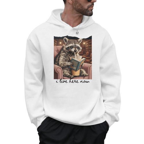 Bookish Mom Raccoon I Live Here Now Library Book Lover Men Hoodie - Bookorys CA