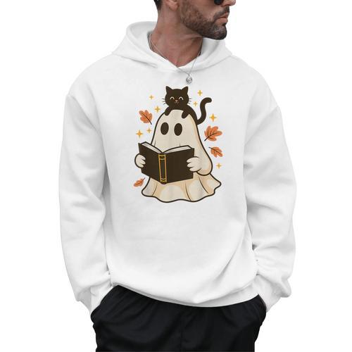 Books Ghost Reading Book Halloween Library Cat Fall Men Hoodie - Bookorys DE