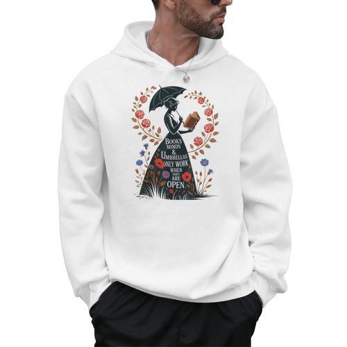 Books Minds Umbrellas Quote Reading Lover Vintage Reader Men Hoodie - Bookorys
