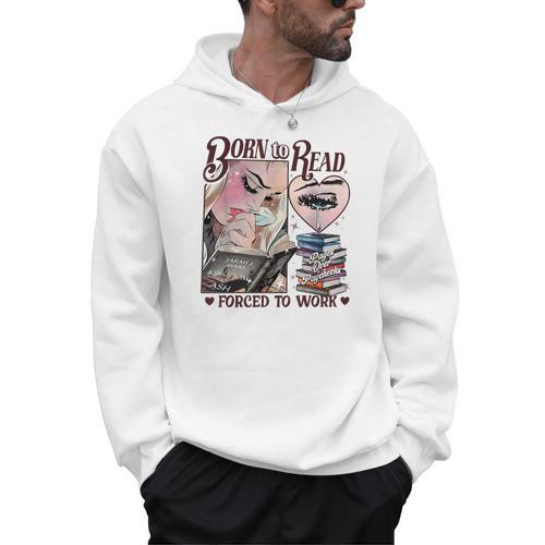 Born To Read Forced To Work Booklover -Adults Book Lovers Casual Grey Small Men Hoodie - Bookorys CA