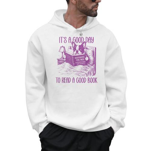 Boston Terrier Reading Book Good Day To Read a Book Men Hoodie - Bookorys