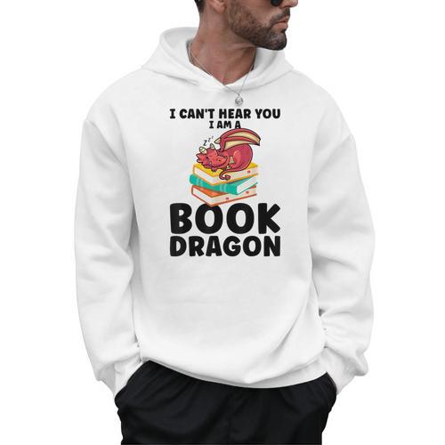 I Can't Hear You I Am a Book Dragon Reading Book Men Hoodie - Bookorys AU