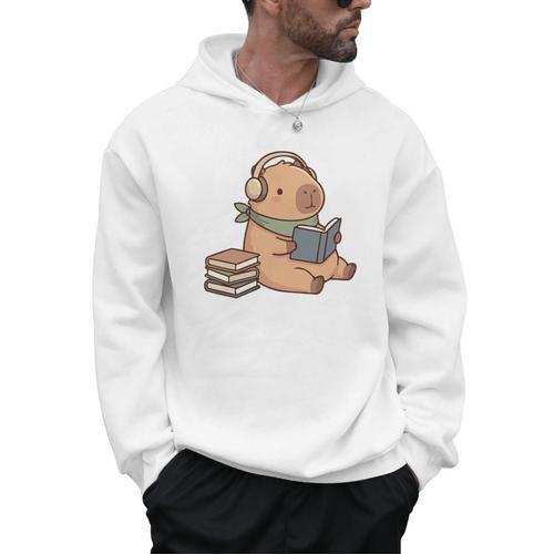 Capybara Reading a Book Cute Reading For Boys Girls Premium Tri-Blend Men Hoodie - Bookorys CA