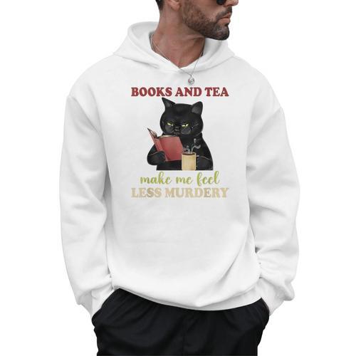 Cat Books And Tea Make Me Feel Less Murdery Quote Men Hoodie - Bookorys UK