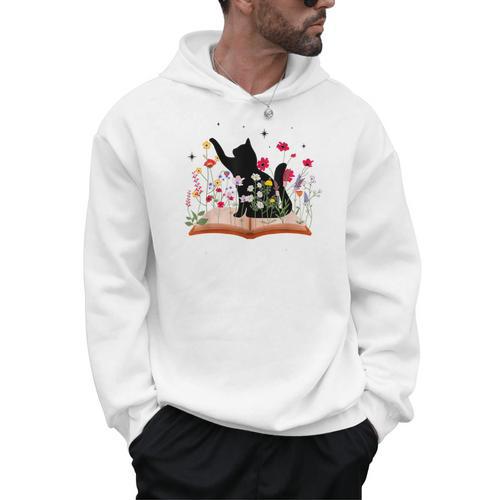 Cat Kitten Wildflower Book Pet Owner Librarian Men Hoodie - Bookorys AU