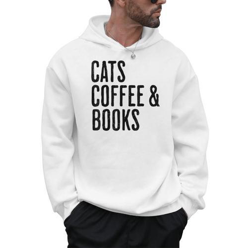 Cats Coffee And Books Men Hoodie - Bookorys AU