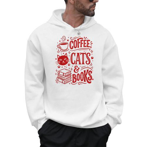 Coffee Cats And Books Lover Reading Men Hoodie - Bookorys AU