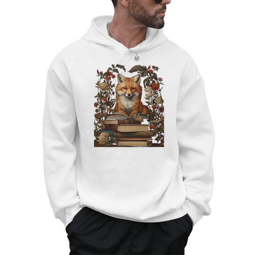 Cottagecore Aesthetic Floral Fox With Book Cute Goblincore Men Hoodie - Bookorys CA