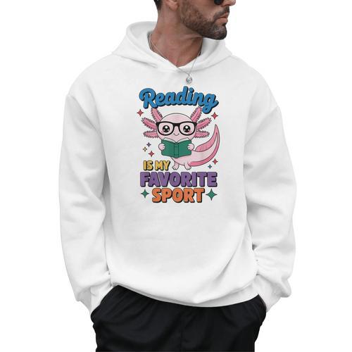 Cute Axolotl Reads Books Reading Is My Favorite Sport Book Men Hoodie - Bookorys