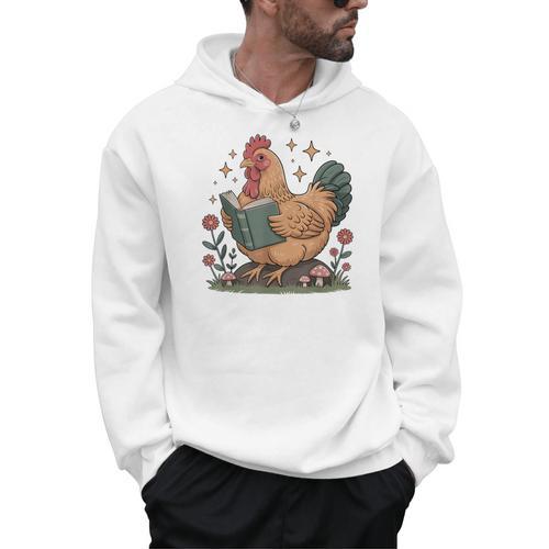 Cute Chicken Reading Book Cottagecore Aestetic Men Hoodie - Bookorys CA