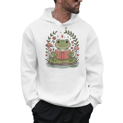 Cute Cottagecore Frog Reading Book Retro 90s Kawaii Men Hoodie - Bookorys DE