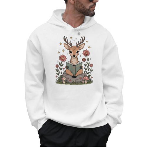 Cute Deer Reading Book Cottagecore Aestetic Men Hoodie - Bookorys DE