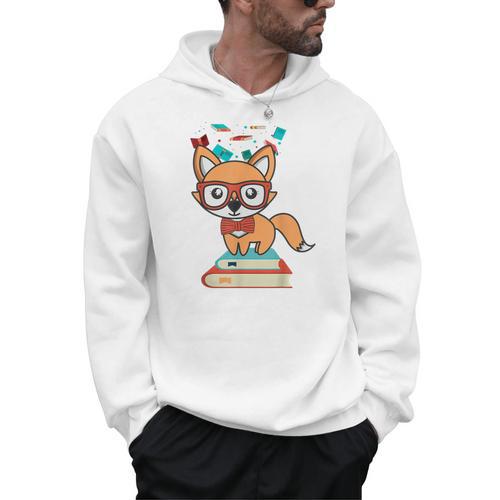 Cute Fox Smart Nerdy 1st Day School Teachers Students Books Men Hoodie - Bookorys