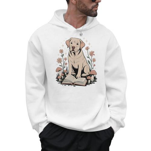 Cute Golden Retriever Reading Book Cottagecore Aestetic Men Hoodie - Bookorys UK