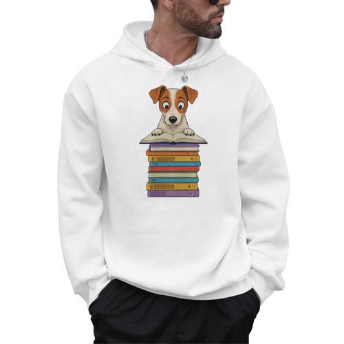 Cute Jack Russel Dog Reading On Pile Of Books Premium Tri-Blend Men Hoodie - Bookorys DE
