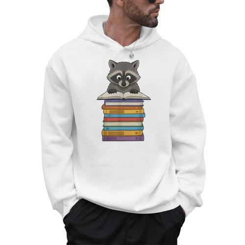 Cute Raccoon Reading On Pile Of Books Men Hoodie - Bookorys