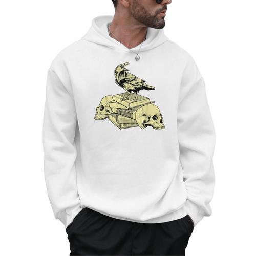 Dark Academia Aesthetic Raven Crow On Old Books Skull Goth Men Hoodie - Bookorys DE
