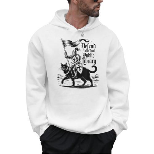 Defend Your Local Public Library Cat Knight Book Lover Men Hoodie - Bookorys AU