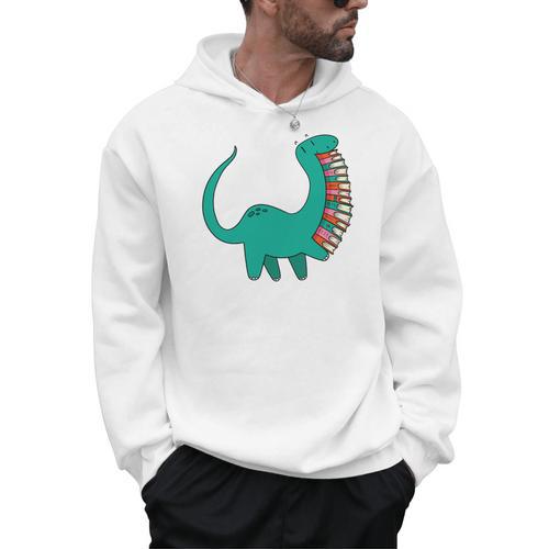 Dinosaur Carrying Book Reading Bookworm Librarian Men Hoodie - Bookorys CA