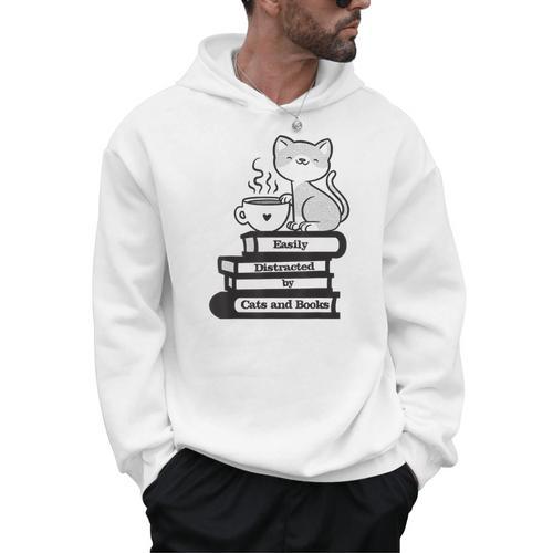 Easily Distracted Cats And Books Men Hoodie - Bookorys AU
