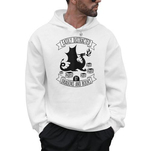Easily Distracted By Dragons And Books Dragon & Book Men Hoodie - Bookorys